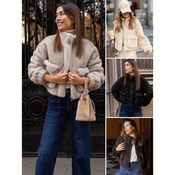 Luxurious Women's Cropped Faux Fur Jacket with Snug Cuffs - Winter Essential - Picture 5 of 5